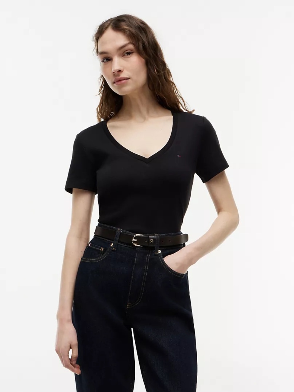 Classic Tommy Hilfiger V-neck T-shirt in a black size XXL 100% cotton